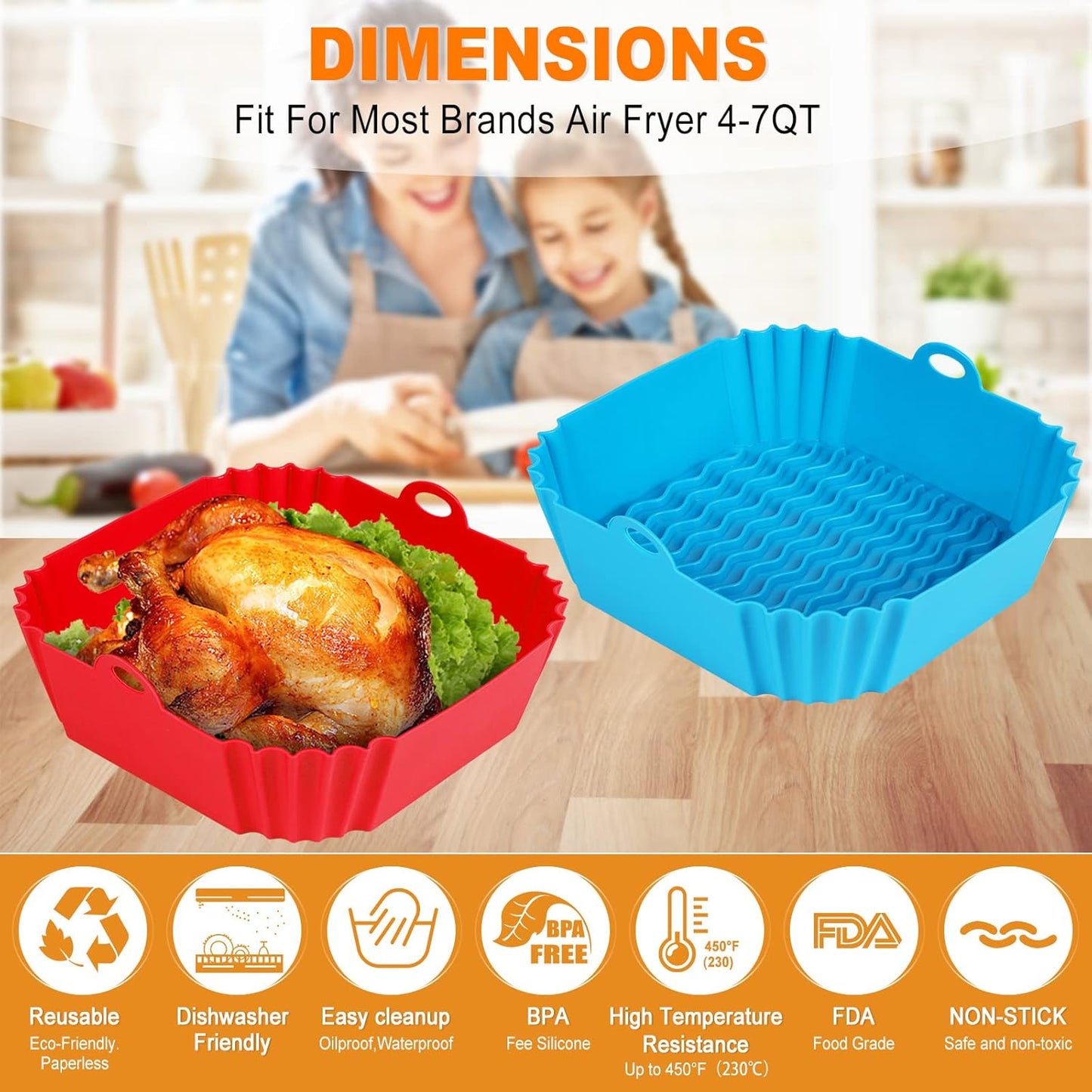 2 PCS Square Silicone Air Fryer Liners
