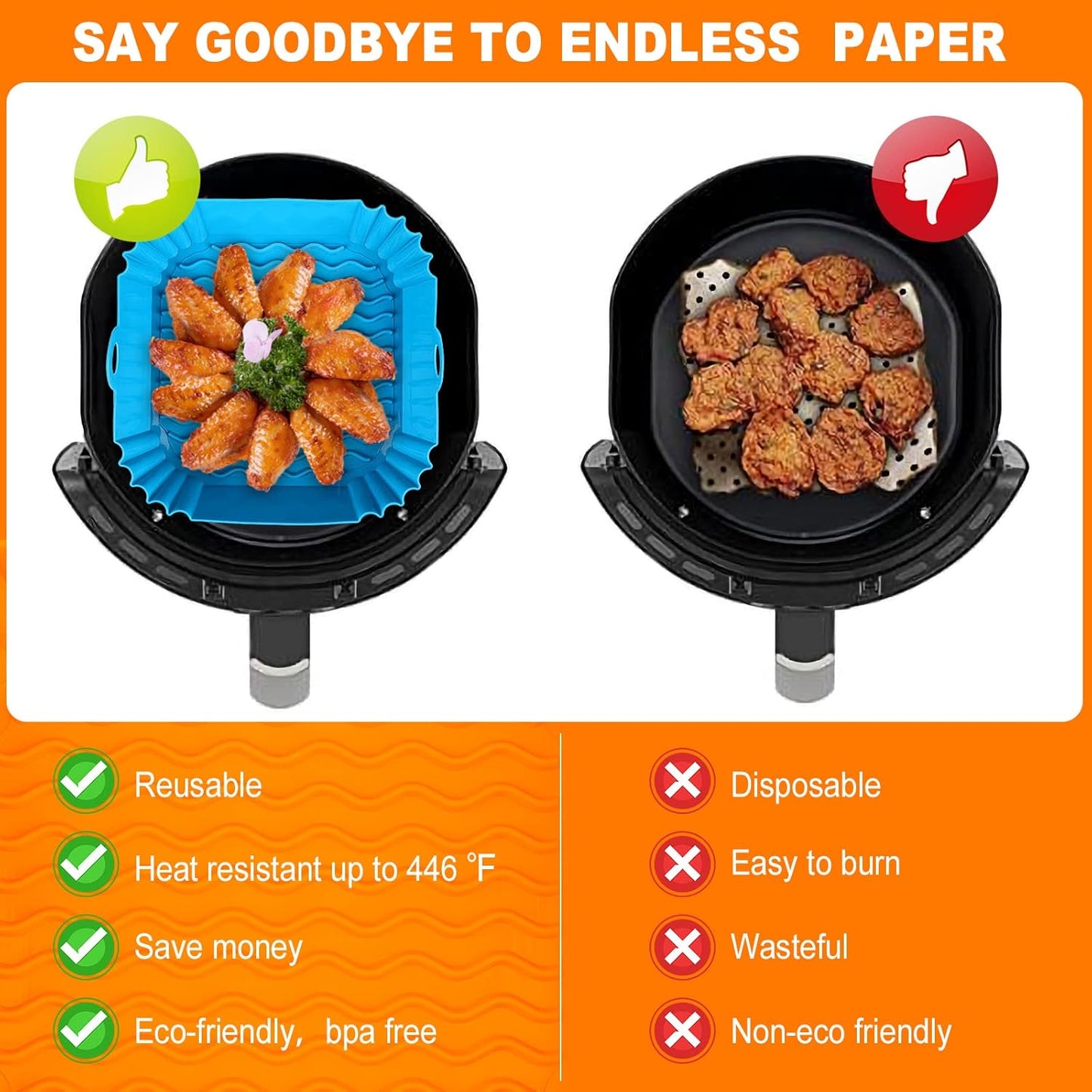2 PCS Square Silicone Air Fryer Liners