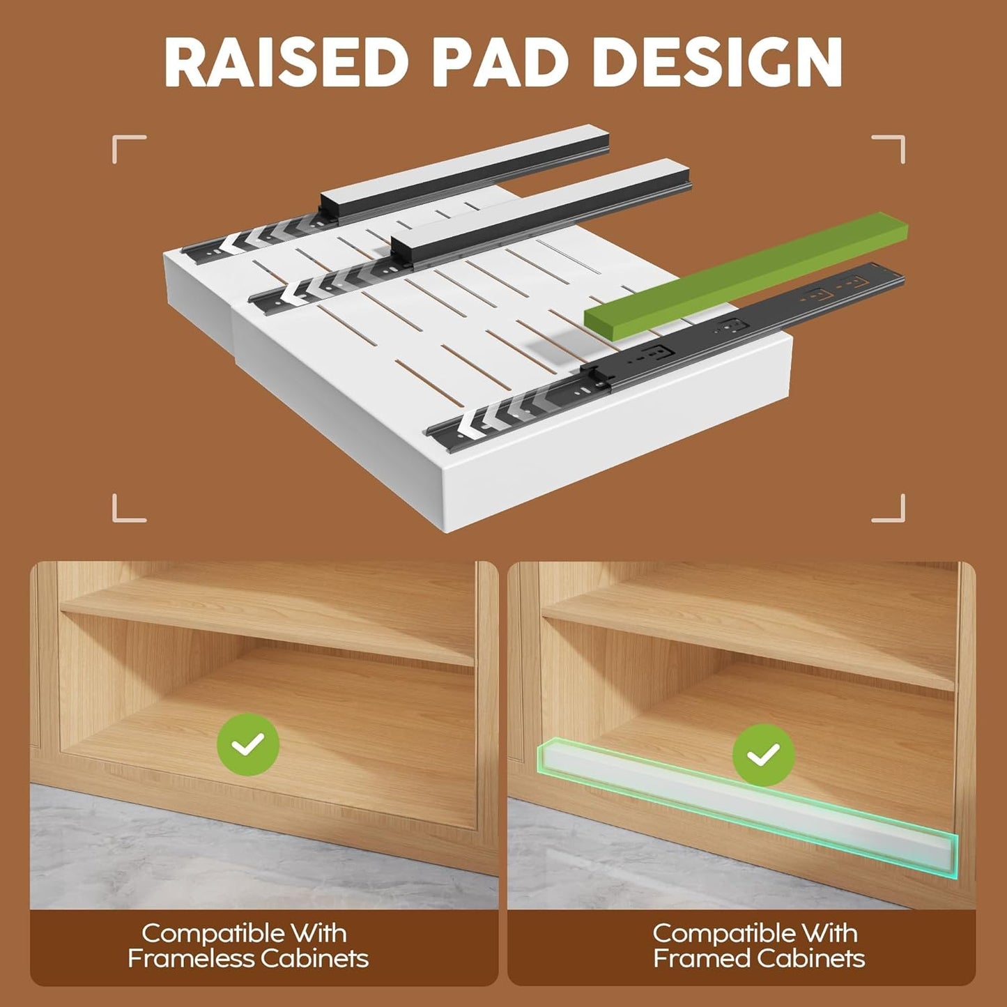2 Pack Expandable Pull Out Cabinet Organizer 21"Deep With Raising Pad for Framed Cabinets