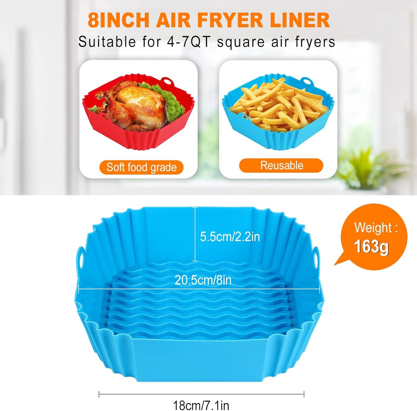 2 PCS Square Silicone Air Fryer Liners