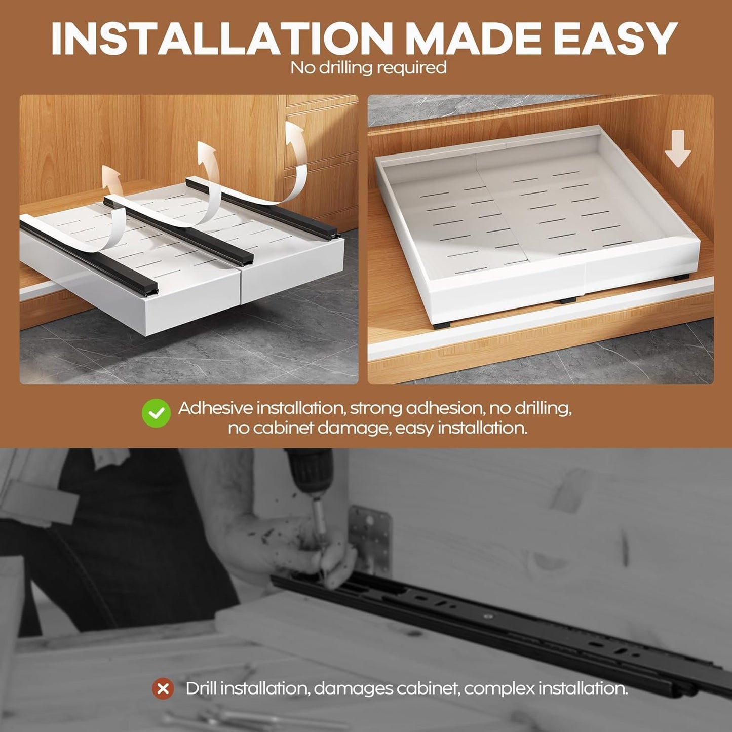 2 Pack Expandable Pull Out Cabinet Organizer 21"Deep With Raising Pad for Framed Cabinets