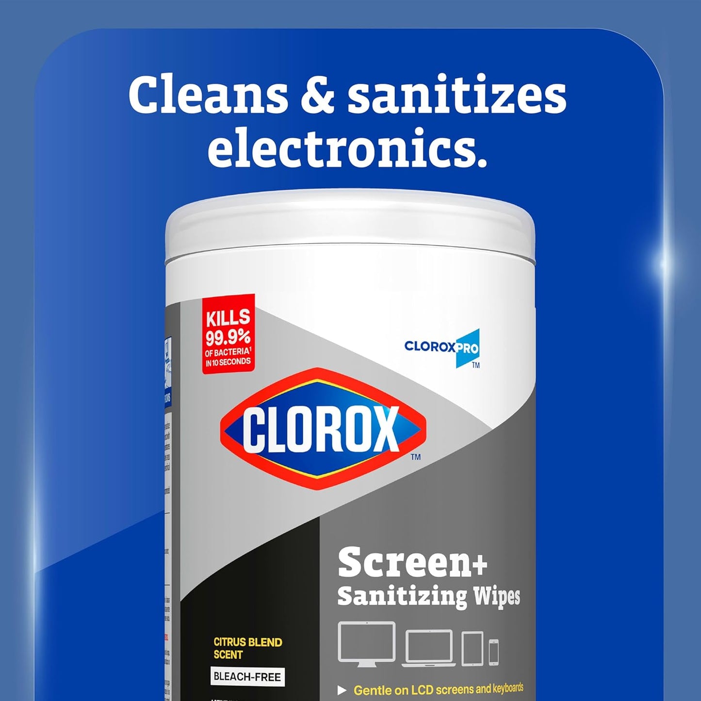 CloroxPro Clorox Screen+ Sanitizing Wipes, Bleach Free Cleaning Wipes, Citrus Blend Scent, 75 Count