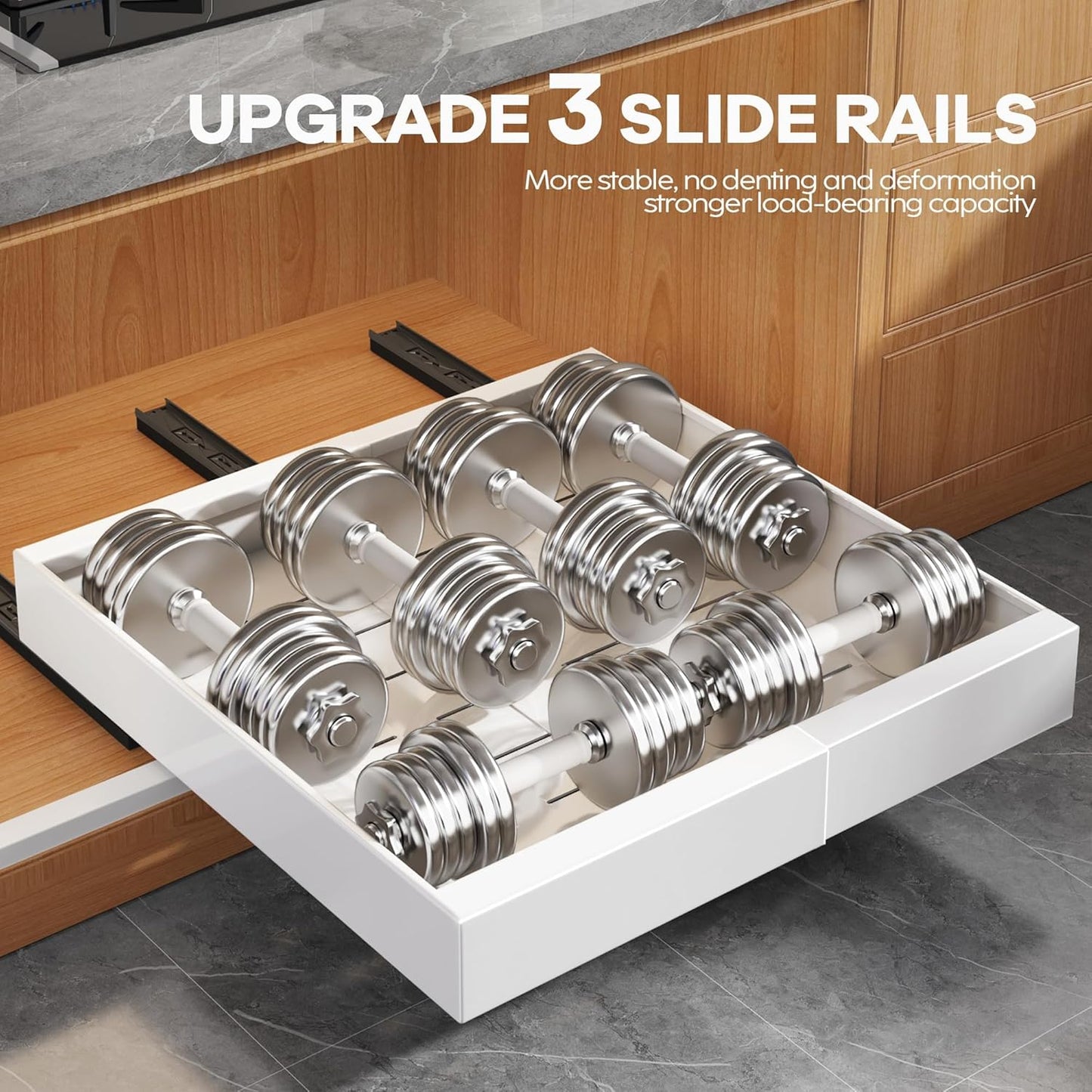 2 Pack Expandable Pull Out Cabinet Organizer 21"Deep With Raising Pad for Framed Cabinets
